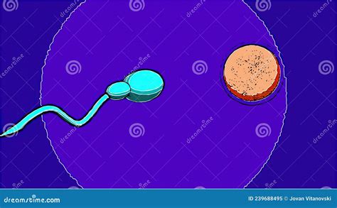 Comic Style Sperm And Fertile Human Egg Insemination Concept Stock