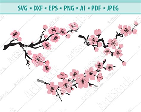 Tree Branch With Flowers Cherry Blossoms SVG Sakura Cricut Etsy