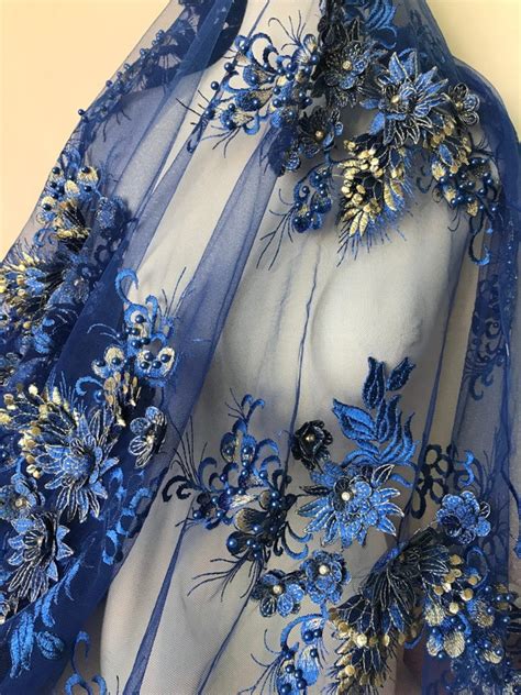 Royal Blue 3d Beaded Flower Lace Applique Pearls Embroidered Etsy