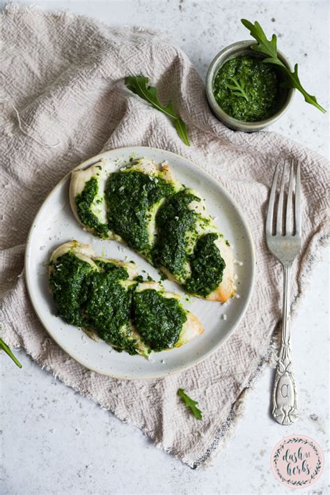 Baked Chicken With Arugula Pesto Dash Of Herbs