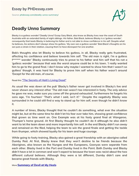 Deadly Unna Summary Essay Example - PHDessay.com