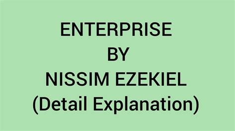 Enterprise By Nissim Ezekiel Detail Explanation YouTube