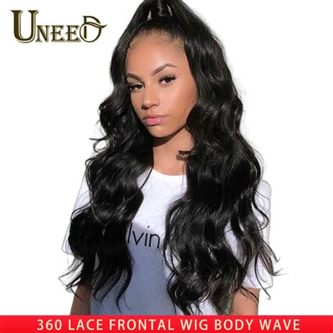 Uneed Peruvian Body Wave 360 Lace Frontal Wigs 8 26 Inch Pre Plucked