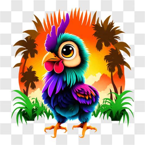 Descarga Gallina De Dibujos Animados Colorida En Un Entorno Tropical