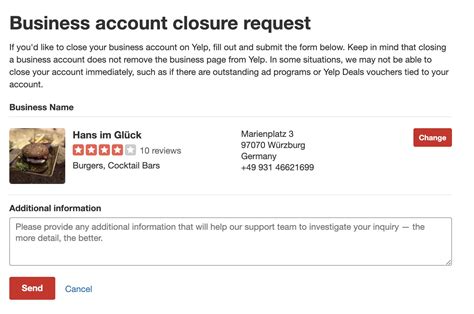 how to delete my yelp business account