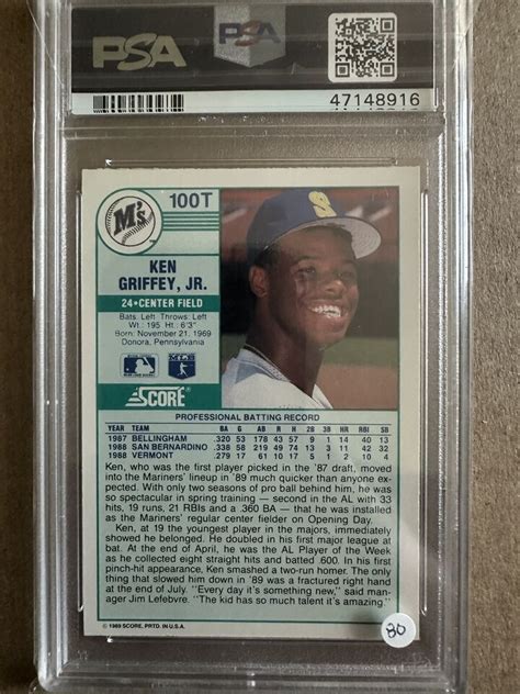 Ken Griffey Jr 1989 Score Traded Rc 100T Gem Mint PSA 10 EBay