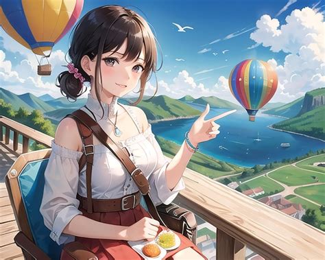 Premium Photo A Picture Of An Adventurous Girl In A Hot Air Balloon Ai Generated