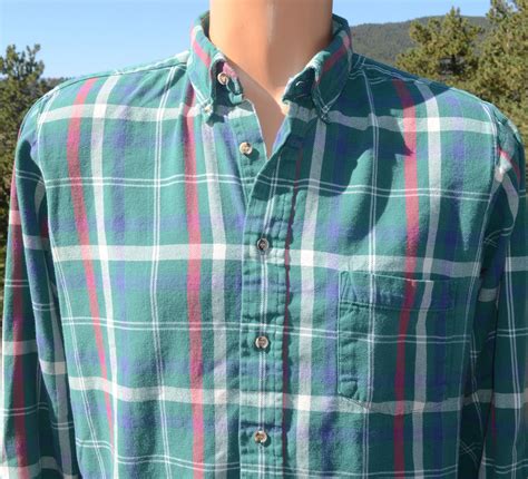 Vintage 80s Plaid Flannel Shirt Button Down Green Van Heusen Etsy