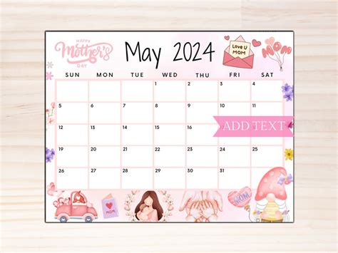 Editable May Calendar Printable Cute Happy Mothers Day Calendar