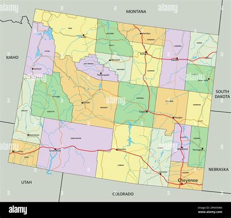 Wyoming Highly Detailed Editable Political Map With Labeling Stock