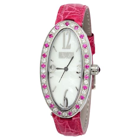 Pink Sapphire And Diamond Pave Dial Luxury Swiss Quartz Exotic Leather