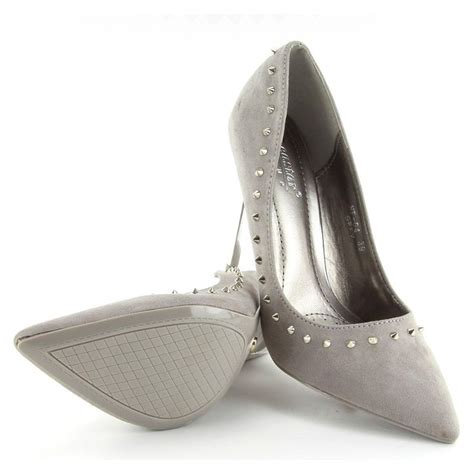 Zamszowe szpilki z ćwiekami szare nf 04p Grey Suede heels Women