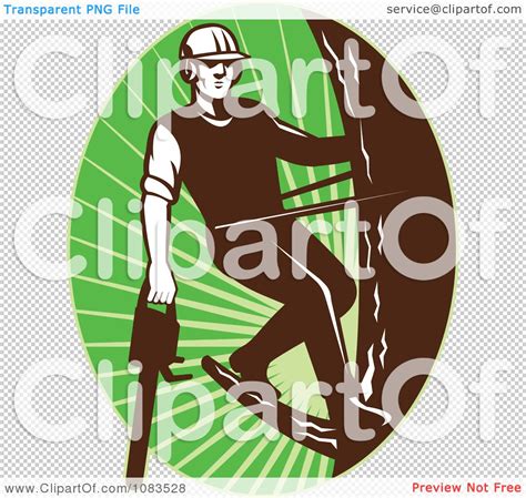 Clipart Retro Tree Arborist Climbing With A Chainsaw 2 Royalty Free