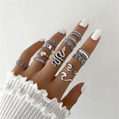 Pcs Vintage Gothic Snake Ring Set Silver Color Punk Hip Hop Retro