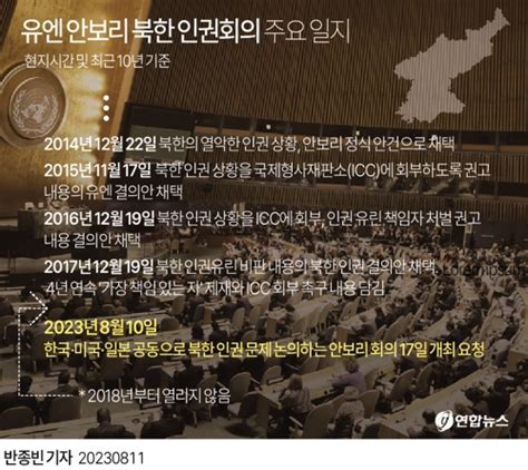 유엔 안보리 17일 공개회의北인권문제 논의 결정 연합뉴스