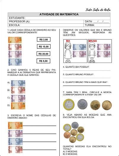 Atividade De Matemática 1º Ano Sobre Sistema Monetário Artofit