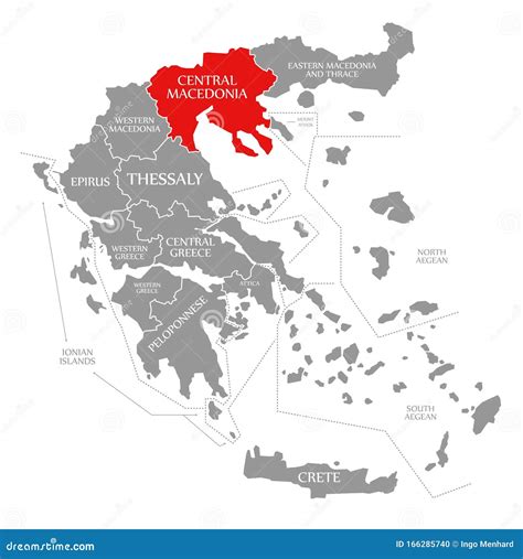 Central Macedonia Red Highlighted in Map of Greece Stock Illustration ...