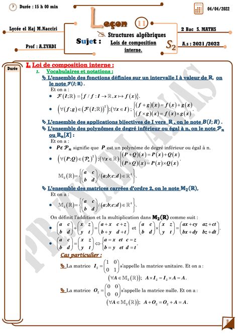 Solution Cours Structures Alg Briques Partie Loi De Coposition