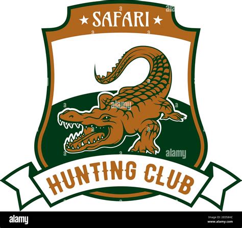 Safari Hunting Club Emblem Vector Isolated Shield Shape Icon Or Badge