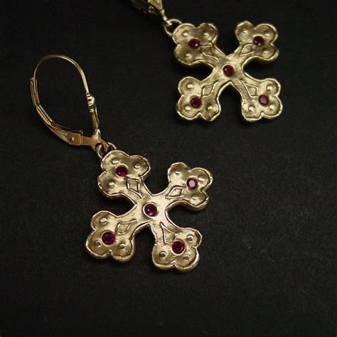 Byzantine Cross Earrings With Garnet Greek Cross Earrings Orthodox ...