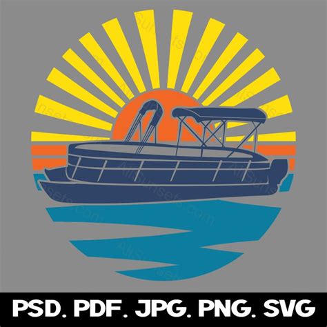 Pontoon Boat Retro Sunset Png Svg Clipart Lake Ocean Water Etsy