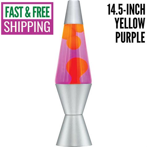 Lava Lamp The Original 14 5 Inch Silver Base Yellow Wax Purple Liquid Soft Light Ebay