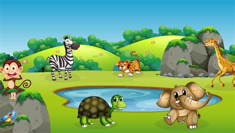 Happy wild animals in forest 373898 Vector Art at Vecteezy