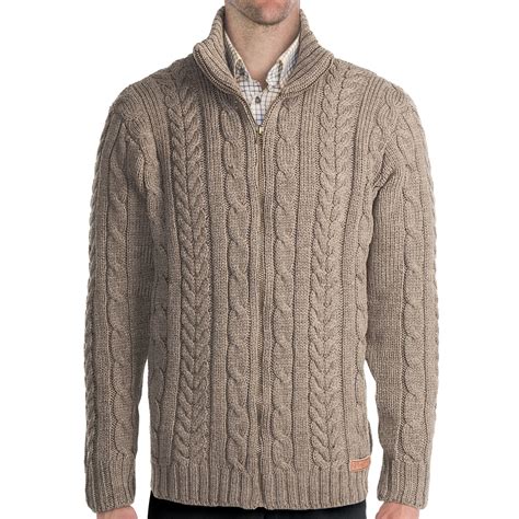 Peregrine By J G Glover Chunky Cable Sweater Merino Wool Full Zip