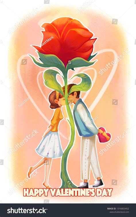 Happy Valentines Day Concept Art Realistic Stock Illustration