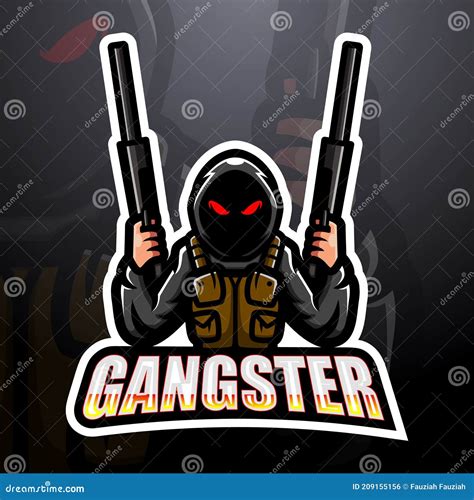 Gangster Mascot Esport Logo Design Cartoon Vector