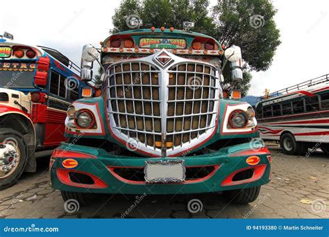 Typical Colorful Guatemalan Chicken Bus In Antigua Guatemala Editorial