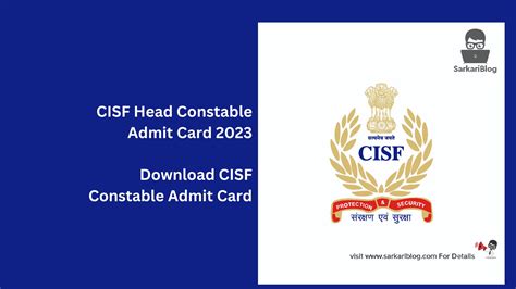 CISF Head Constable Admit Card 2023