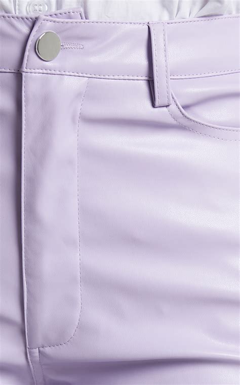 Dilyene Pants Mid Waist Straight Leg Faux Leather Pants In Lilac