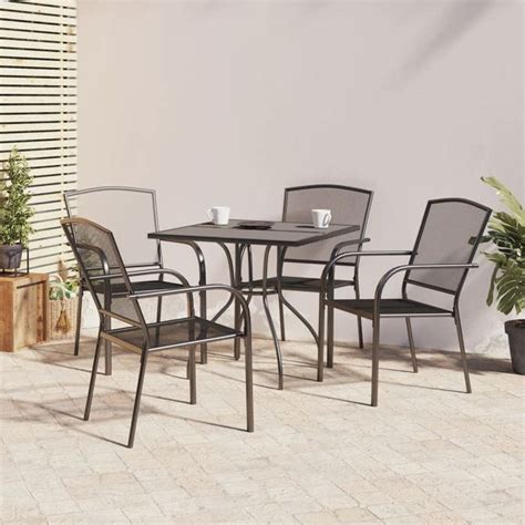 Pwshymi Ensemble de salle à manger de jardin 5 pcs anthracite acier