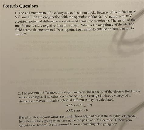 Solved Postlab Questions The Cell Membrane Of A Chegg