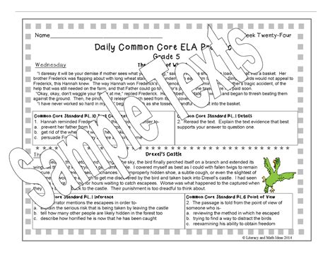 Literacy And Math Ideas Daily Common Core Reading Grade 5 Weeks 21 To 25