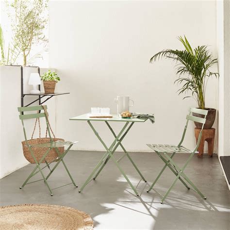 sweeek Salon de jardin bistrot pliable Emilia carré vert de gris