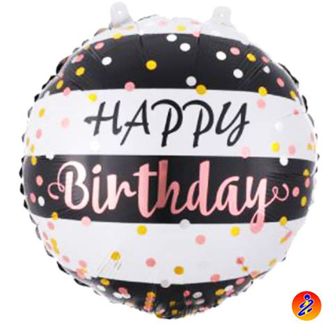 Palloncino Happy Birthday Bianco Nero E Rosa Gold Mylar Cm