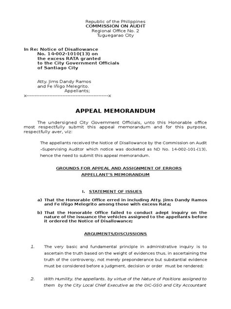 Memorandum Coa Appeal Justice