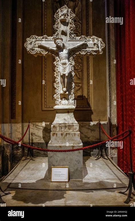 Italy Liguria Savona Civic Art Gallery Crucifix Of Marble 15th