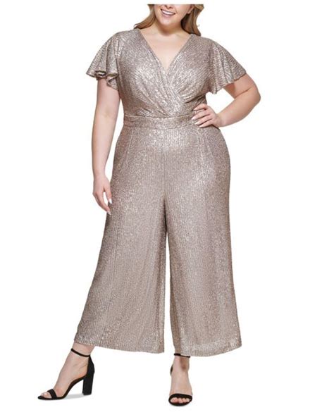 Eliza J Synthetic Plus Size Flutter Sleeve Wide Leg Jumpsuit Lyst