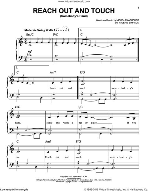 Ross Reach Out And Touch Somebody S Hand Sheet Music For Piano Solo