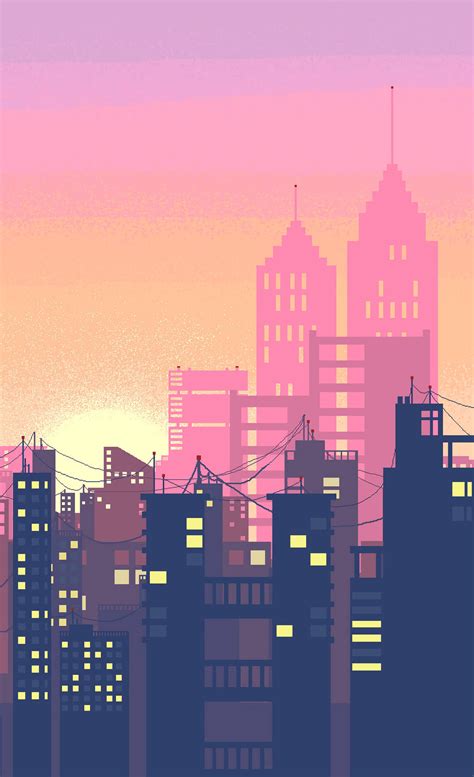 Download Cute Synthwave City Art Wallpaper | Wallpapers.com