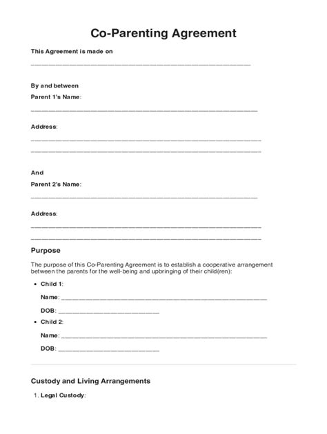 Fillable Online Co Parenting Agreement Templates PDF Discover The