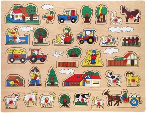 Johntoy Puzzel Boerderij Thema Houten Knopjes Puzzels X Cm