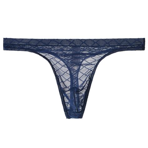 TMOYZQ Men S Thong Underwear Floral Lace Mesh T Back G String Bikini Briefs Low Waist