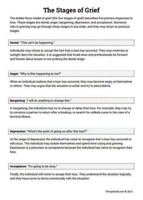 The Stages Of Grief Education Printout Worksheet Grief Worksheets DBT