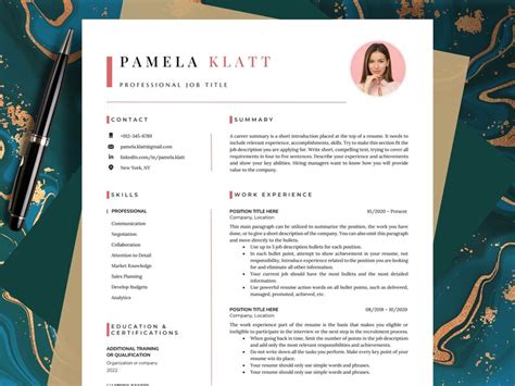 Resume Template, CV Template Google Docs, Professional Resume Template With Photo, Modern Resume ...