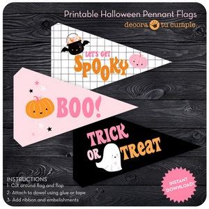 Pink Halloween Printable Flags Pennant, Halloween DIY Kit, Halloween ...