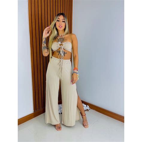 Conjunto Pantalona Nude Shopee Brasil